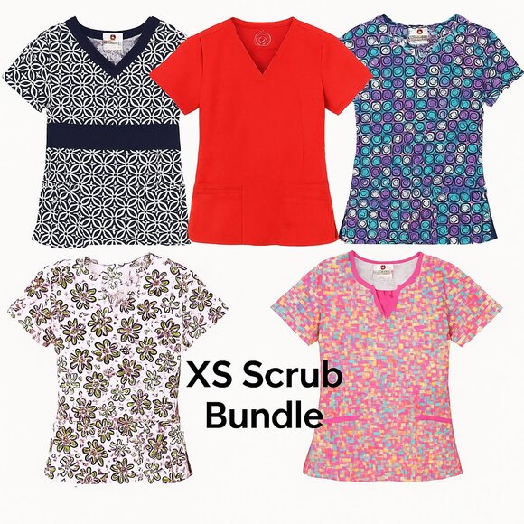 XS Scrub Top Bundle – 5 Tops (White Cross & More) – Size XS - Picture 1 of 11